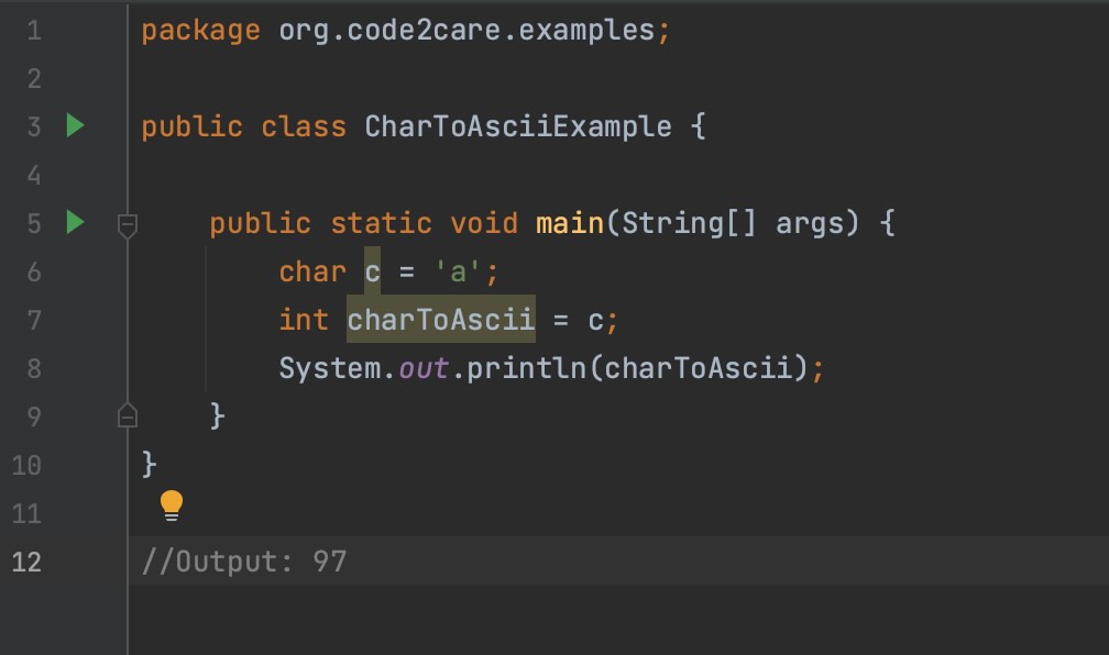 Java Convert Char to Ascii Example